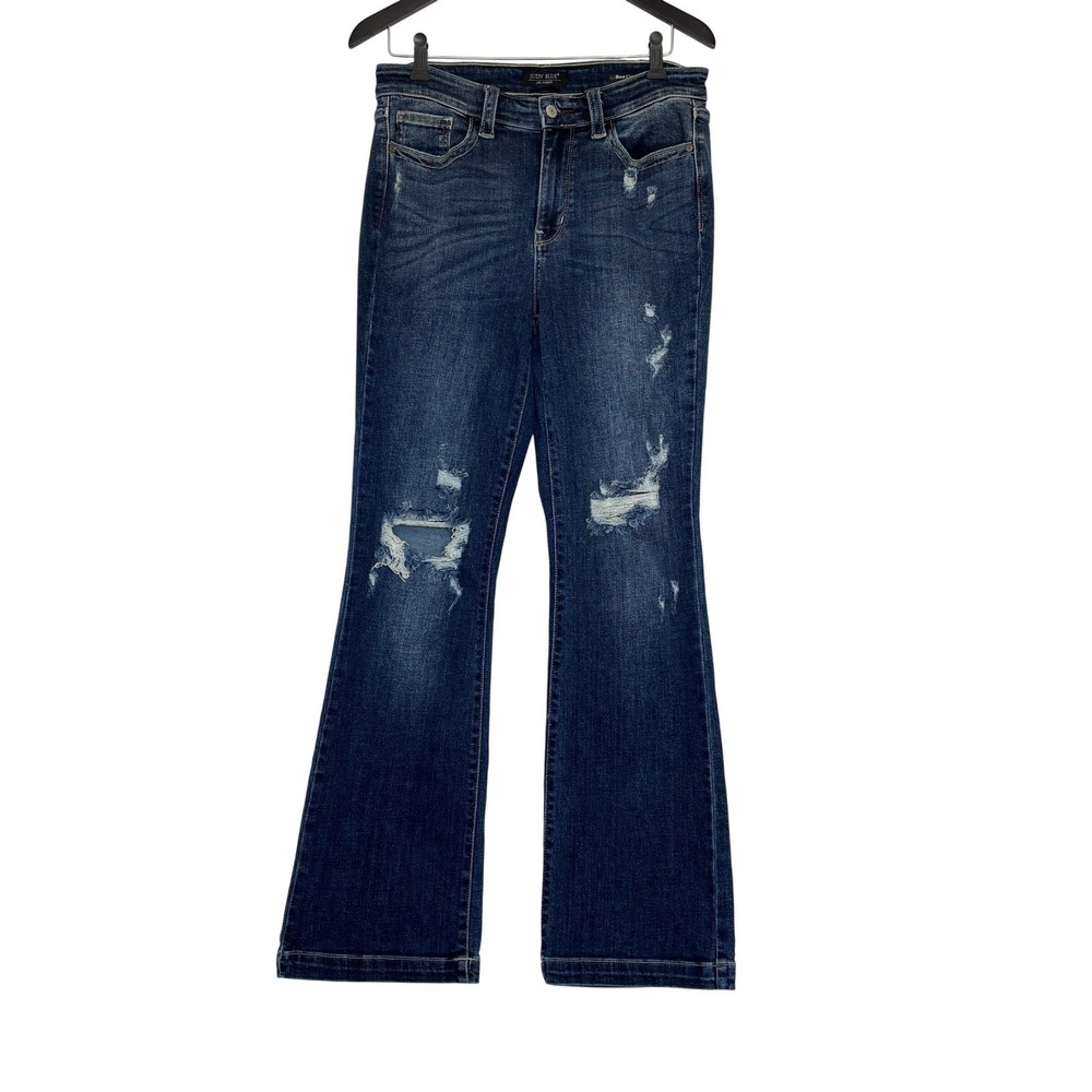 Judy Blue Distressed Bootcut‎ Jeans Medium Wash Blue Womens 9/29 Inseam 31"